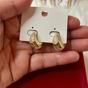 14k gold filled small hoop/ huggie with cubic zirconia accents